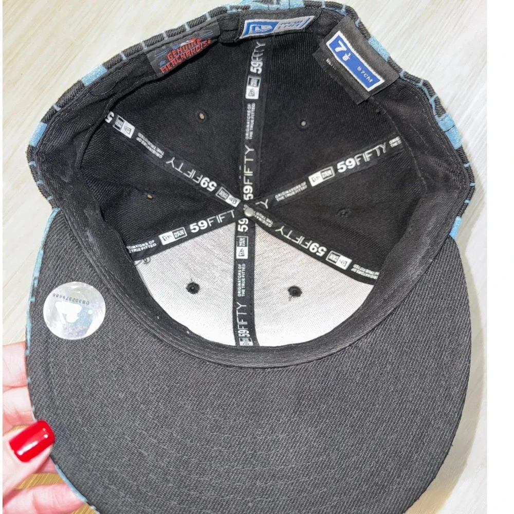 New Era 59FIFTY Los Angeles Dodgers Hat 7 1/8 Blue Black Grid Flocked MLB Cap